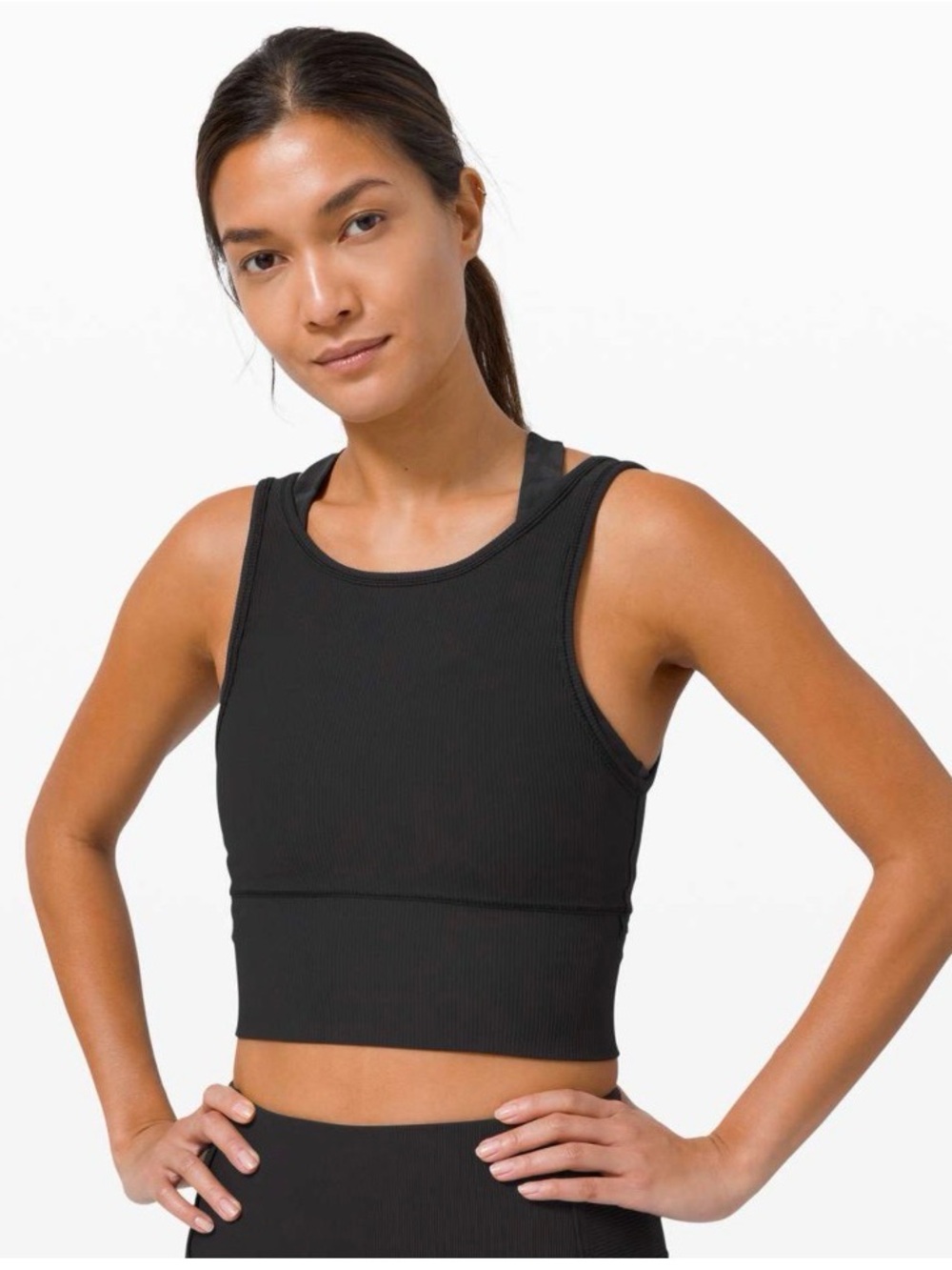 🍋🍋Lululemon Power Pivot Tank *Ribbed Tank Top, sports bra, black, sz 2-4